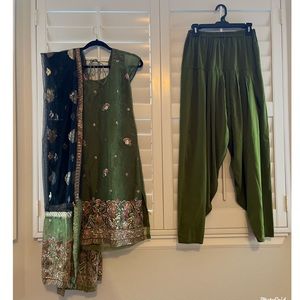 Army green patiala set